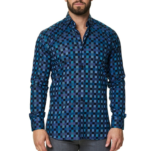 LUXOR CHECK DRESS SHIRT // TURQUOISE - Picture 1 of 3